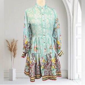 Chau Ha New Floral & Stripes Fit & Flare Button-Up Dress, Women size Small